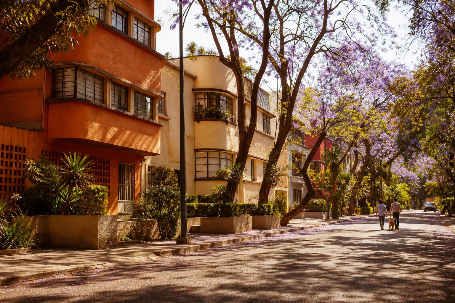 Colorful Mexico City streetscape near Colonia Escandón