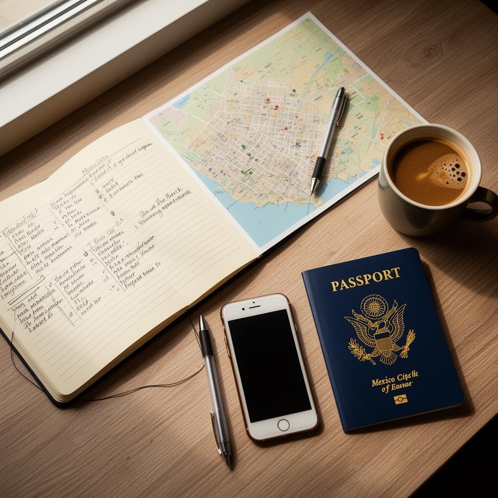 Map and notebook for planning a move to Mexico City