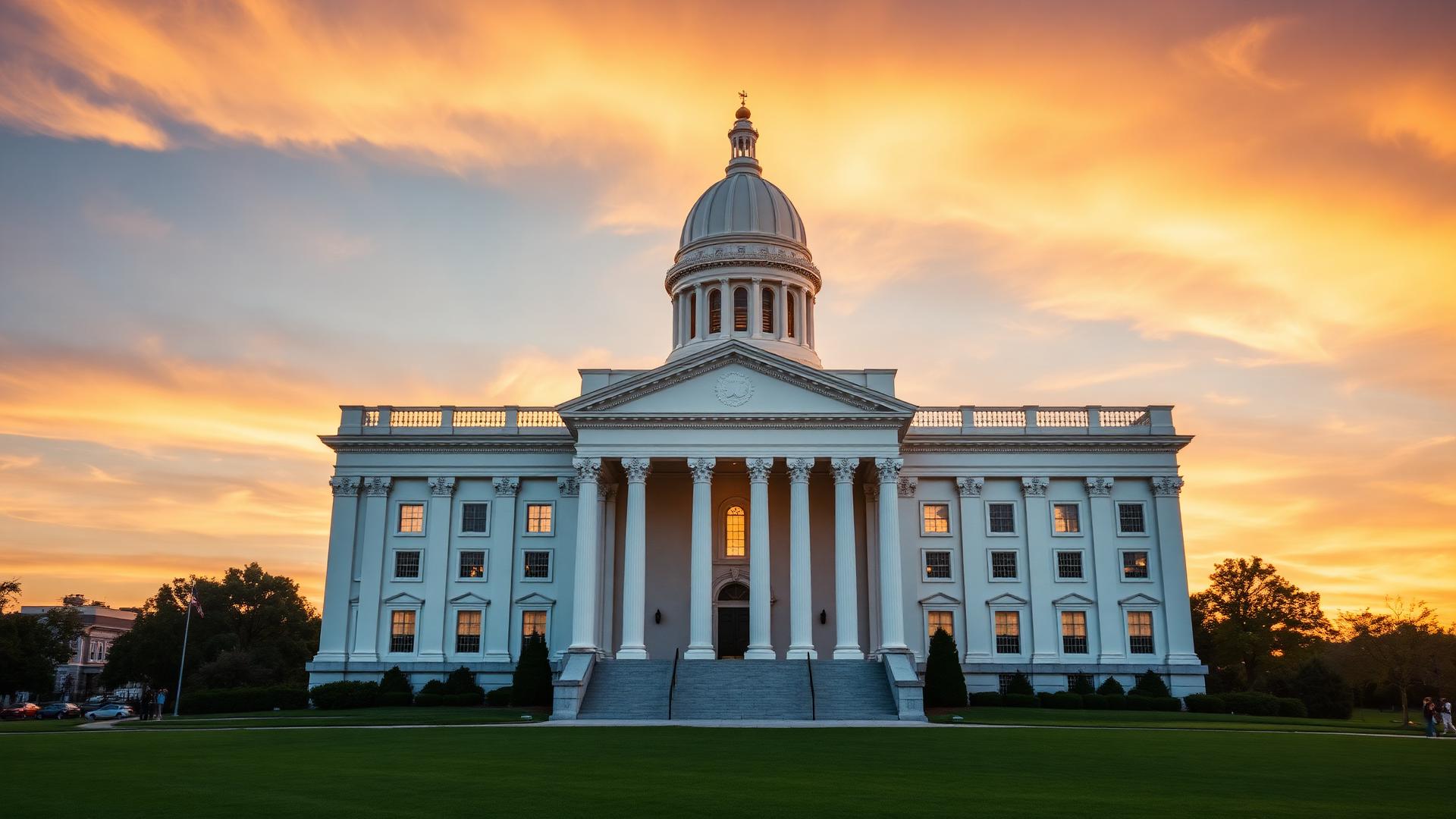Alabama State Capitol building at golden hour