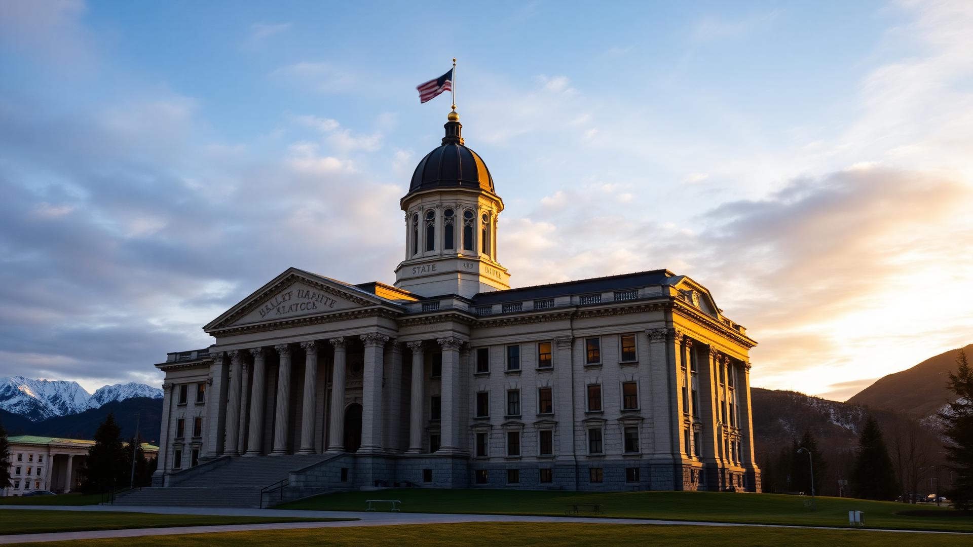 Alaska State Capitol building at golden hour
