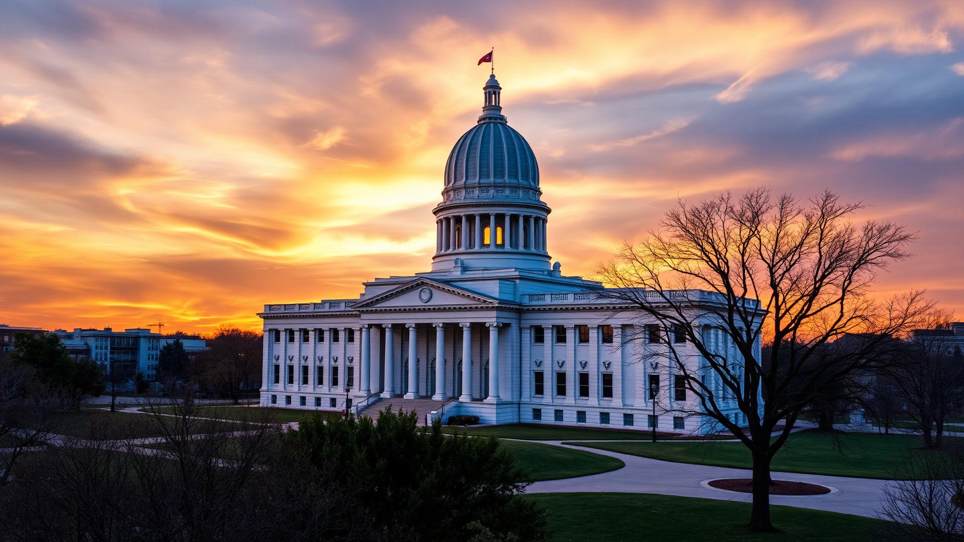 Arkansas State Capitol building at golden hour