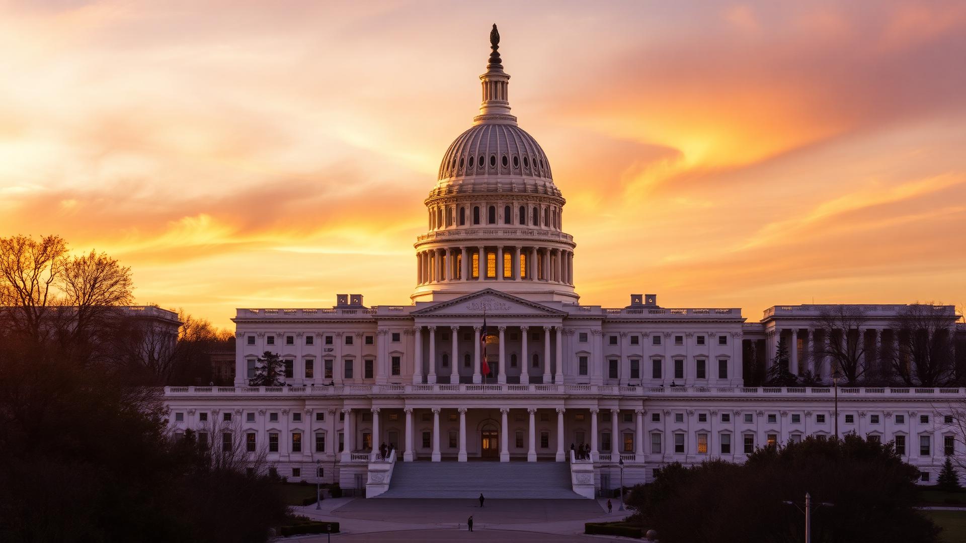 United States Capitol building in Washington D.C. at golden hour
