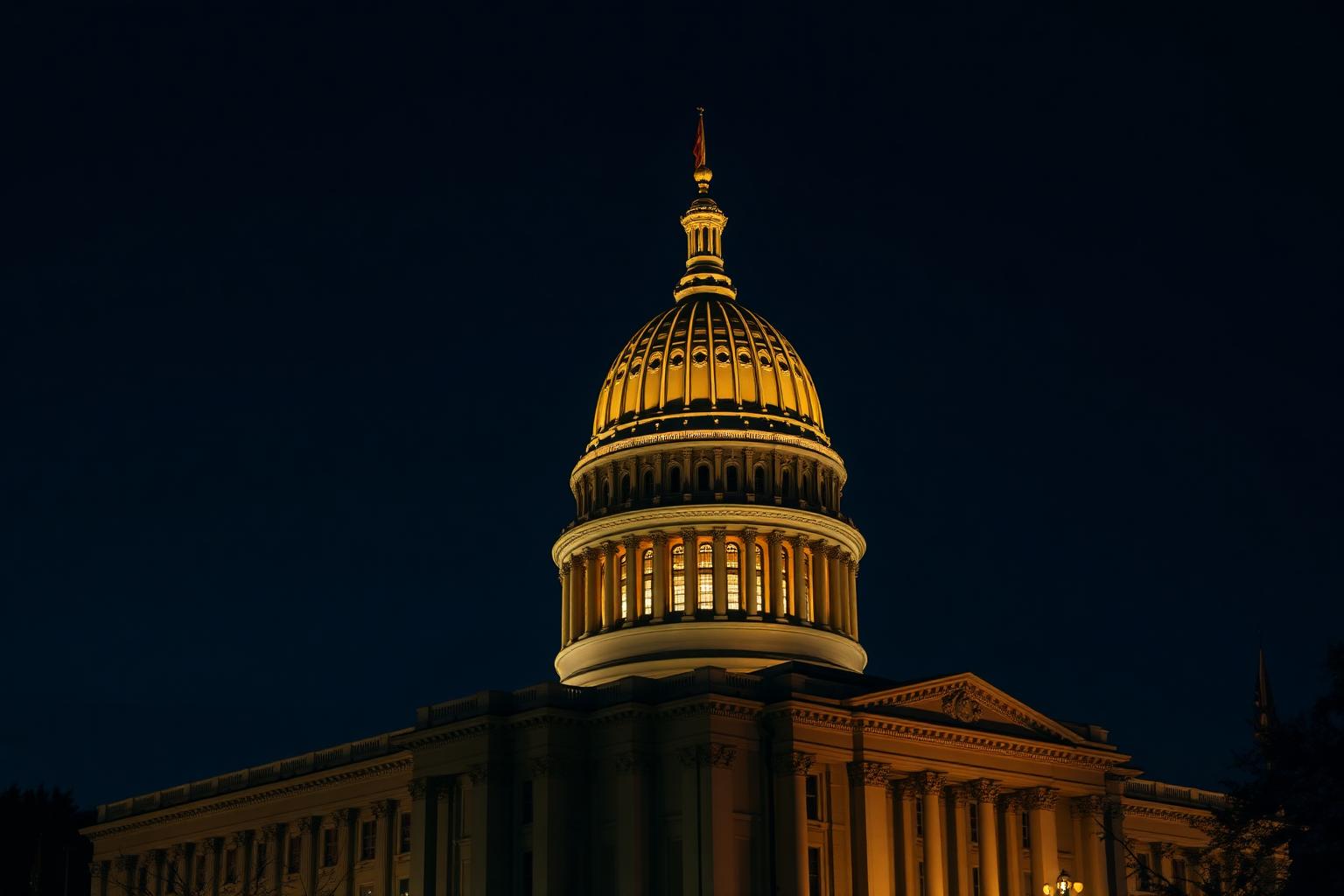 Georgia State Capitol building in Atlanta with gold dome at night