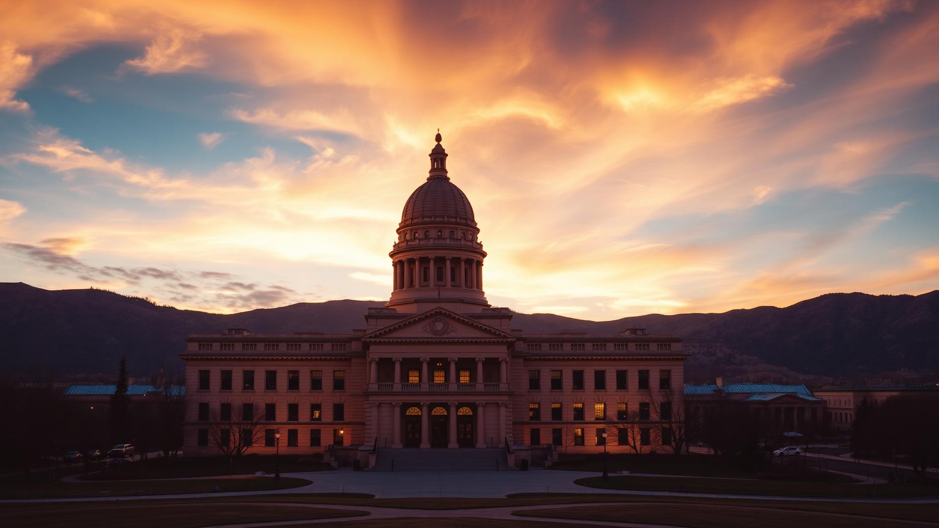 Idaho State Capitol building at golden hour