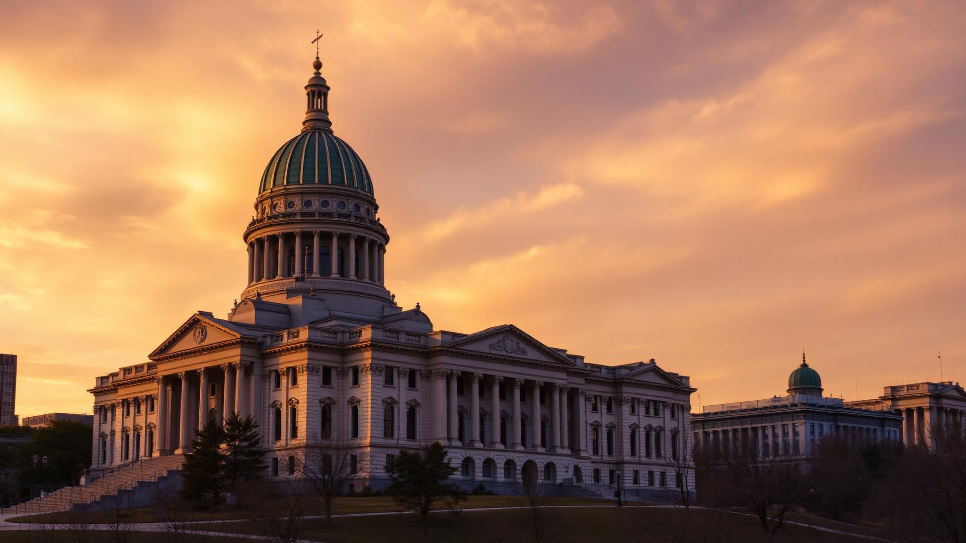 Indiana State Capitol building at golden hour