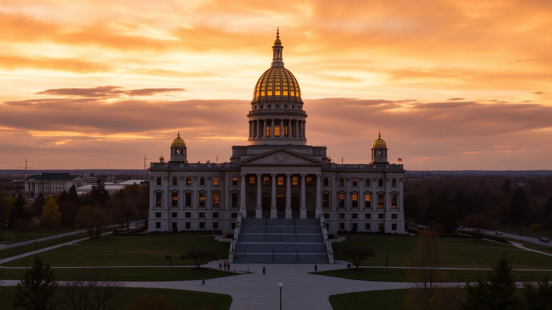 Iowa State Capitol building at golden hour