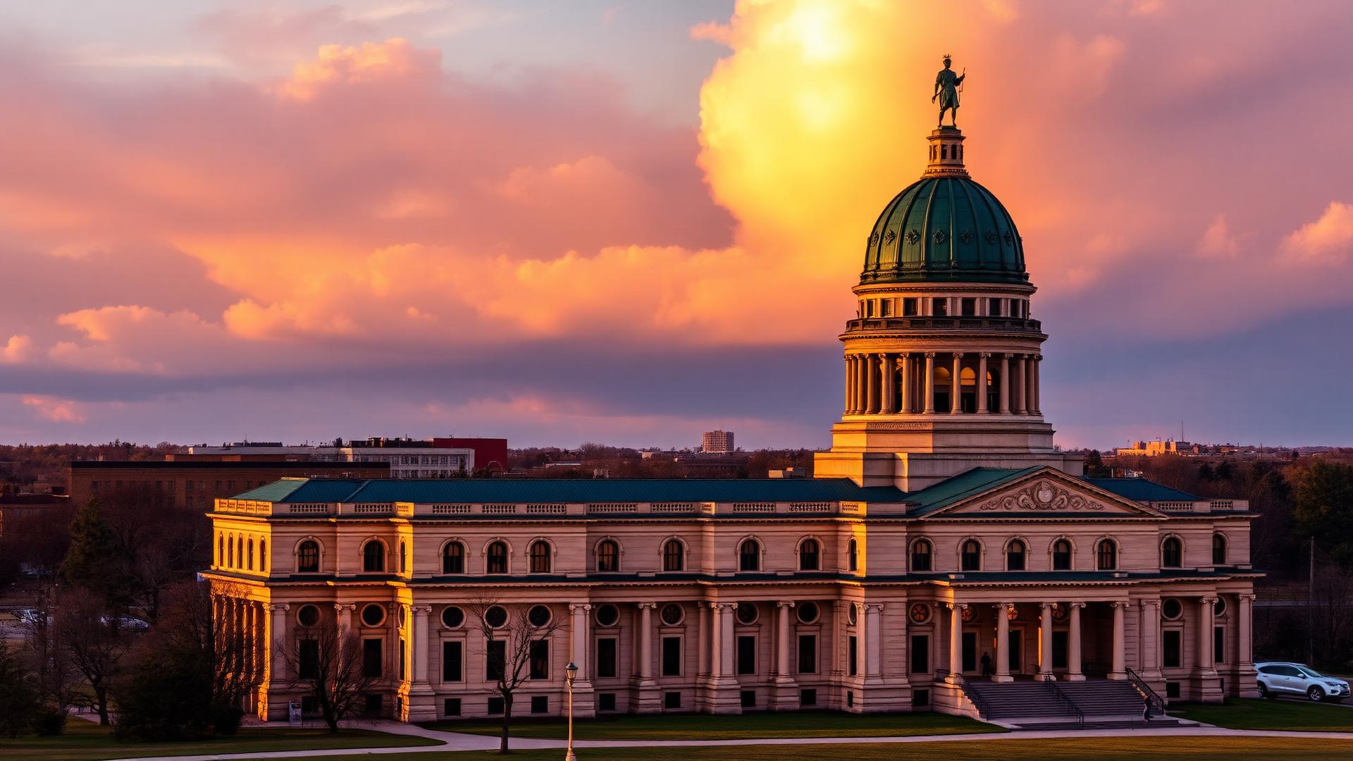 Kansas State Capitol building at golden hour