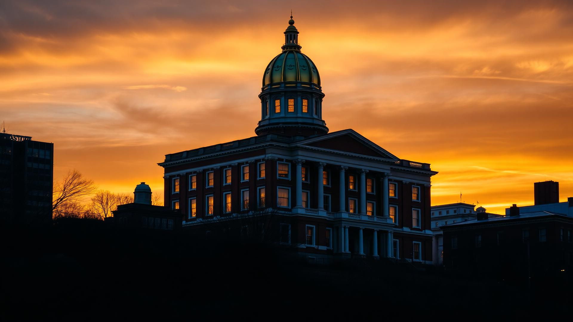 Massachusetts State Capitol building at golden hour