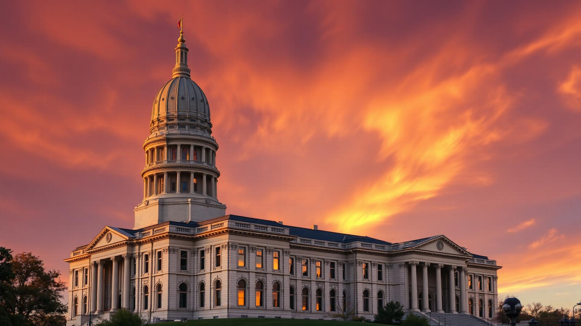 Michigan State Capitol building at golden hour
