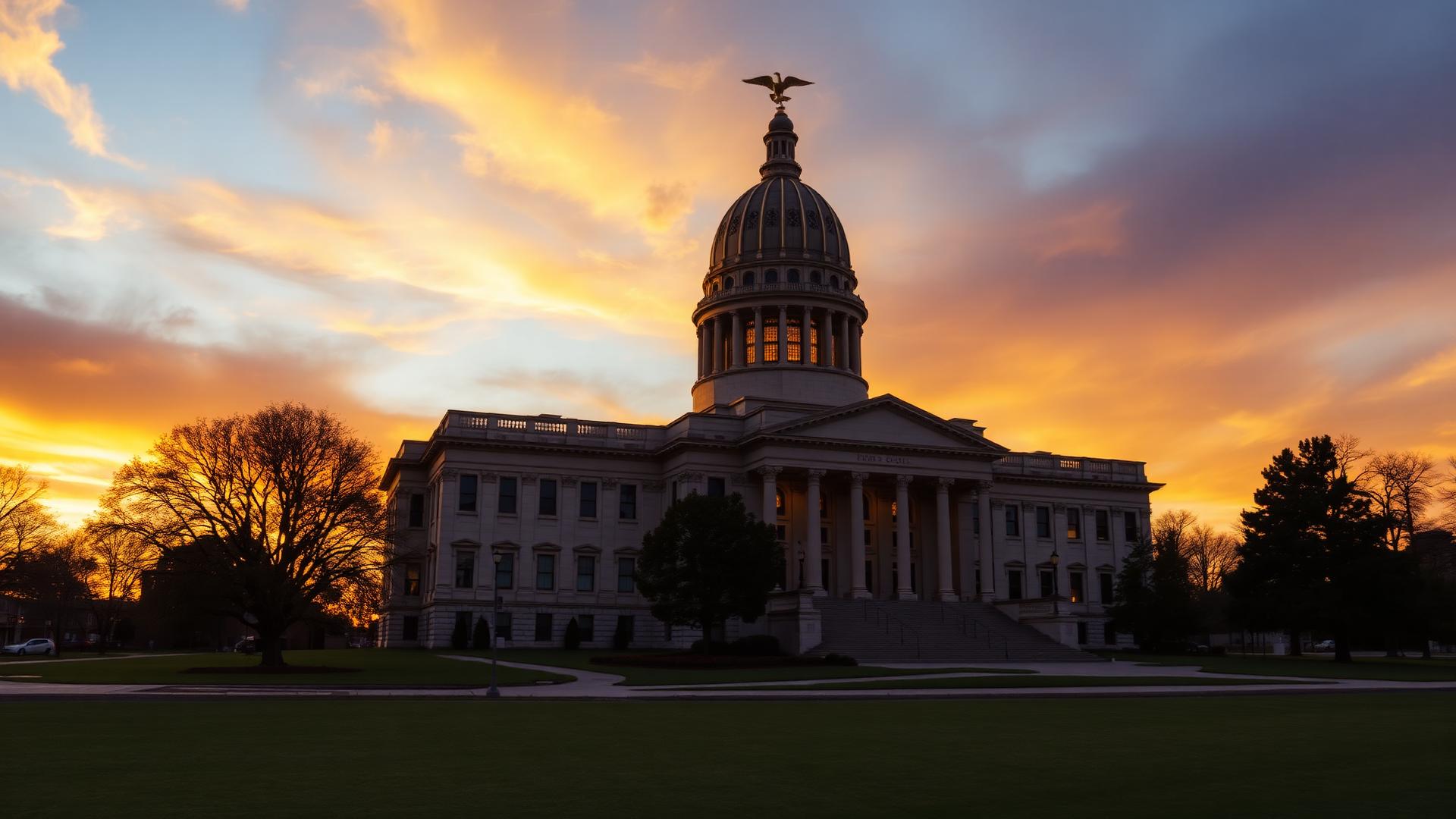 Mississippi State Capitol building at golden hour