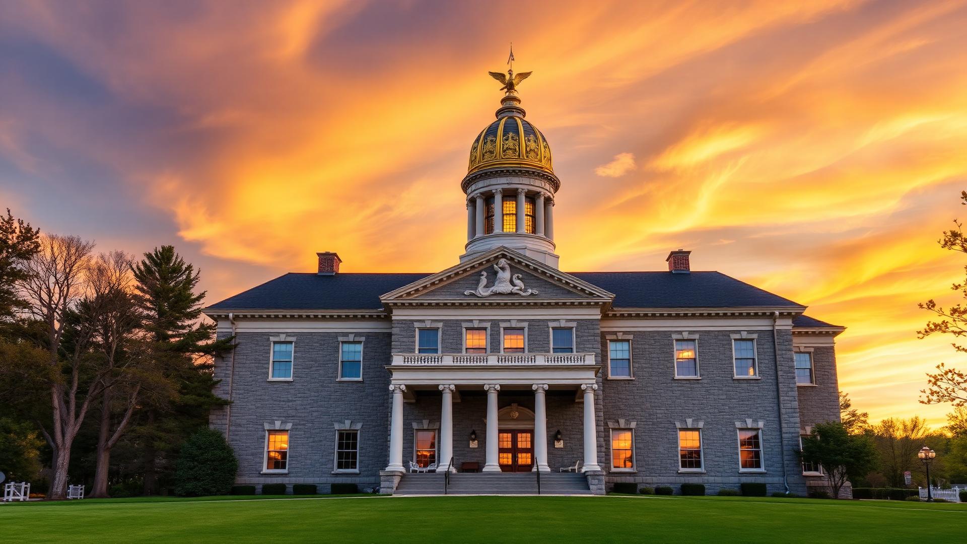 New Hampshire State Capitol building at golden hour