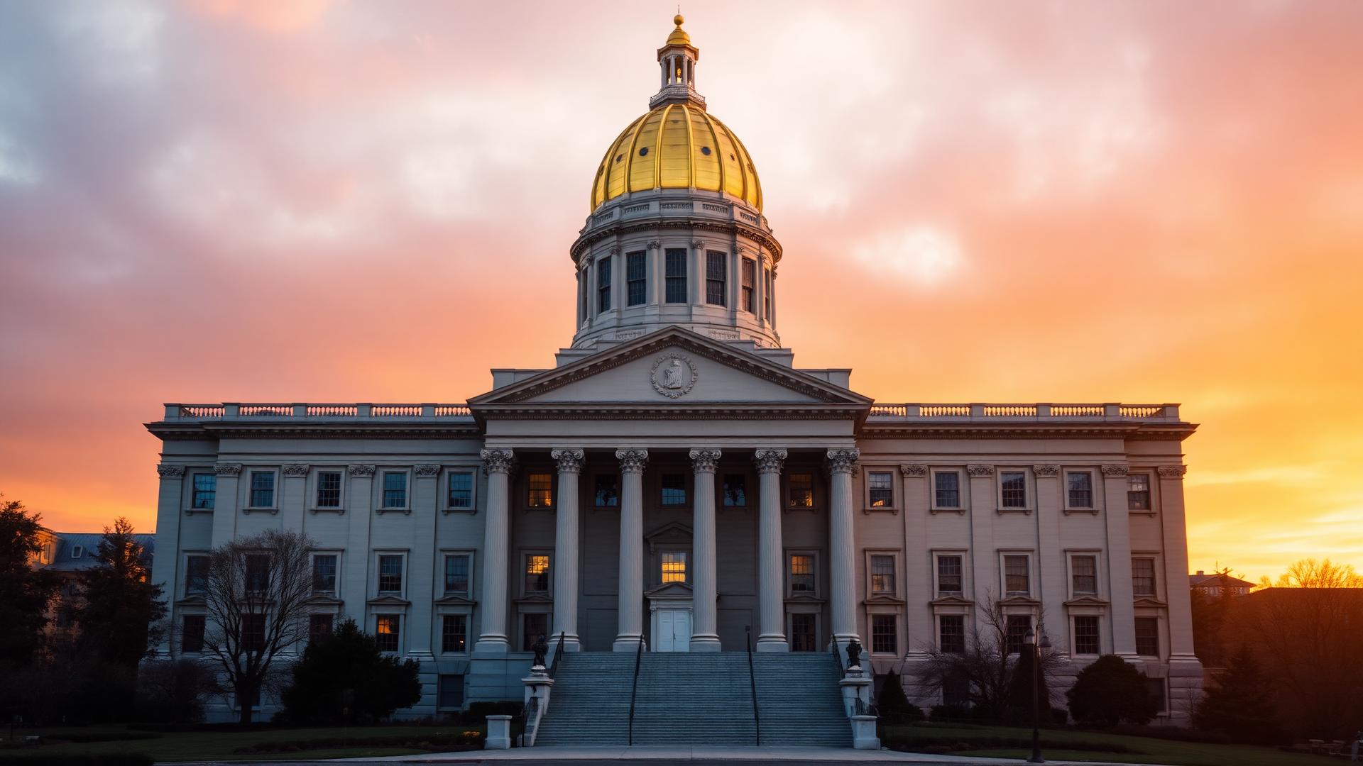 New Jersey State Capitol building at golden hour