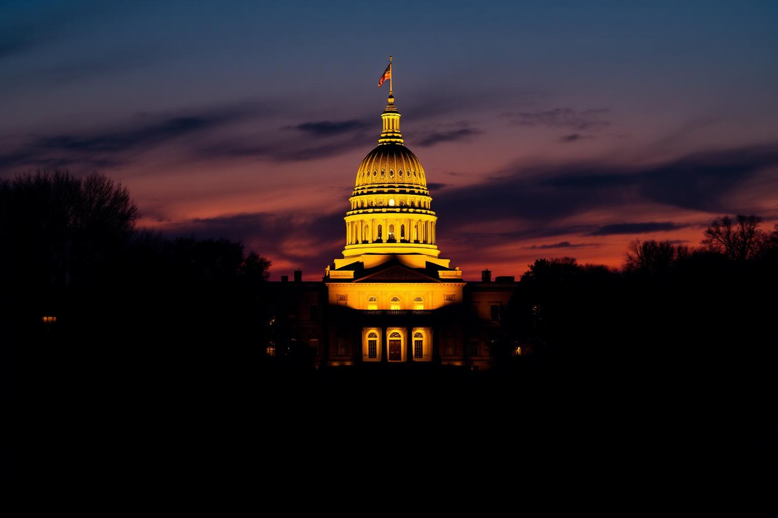 New York State Capitol building in Albany at twilight