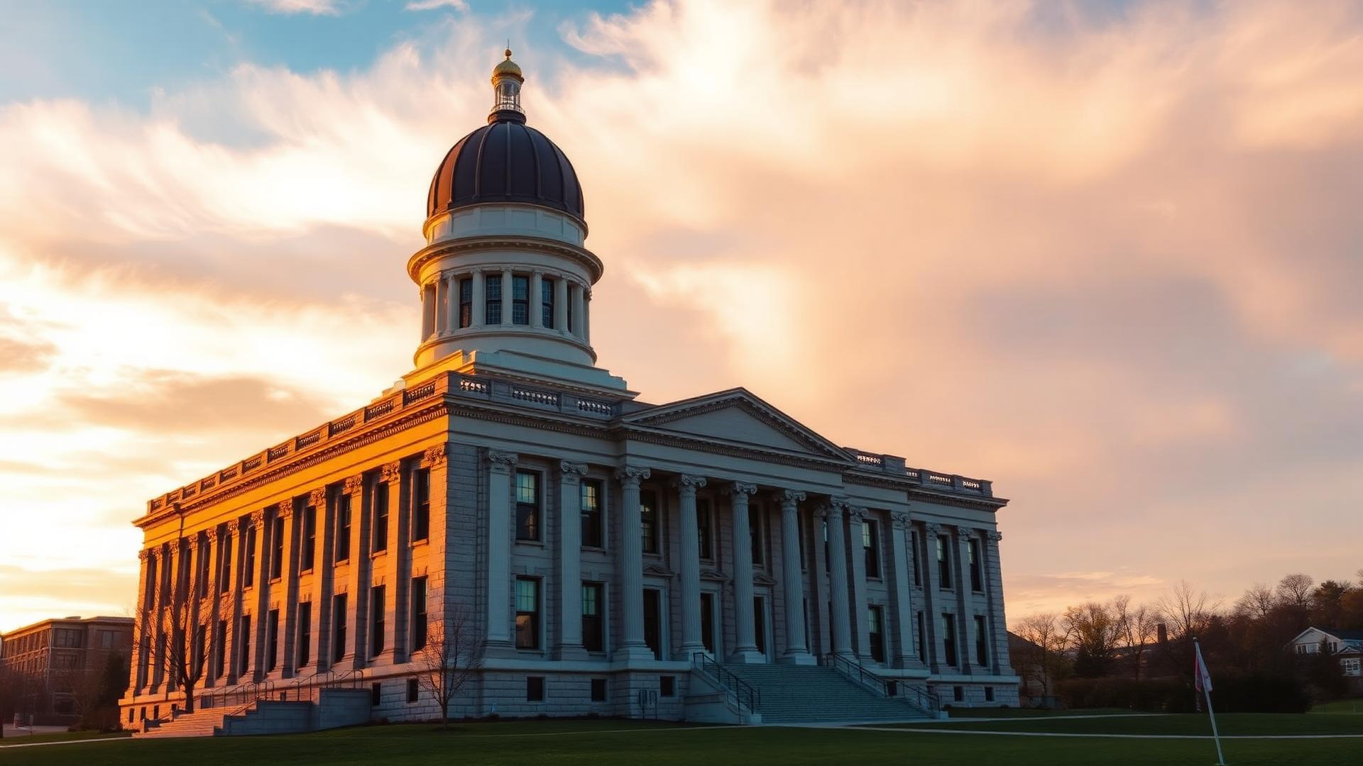 Ohio State Capitol building at golden hour