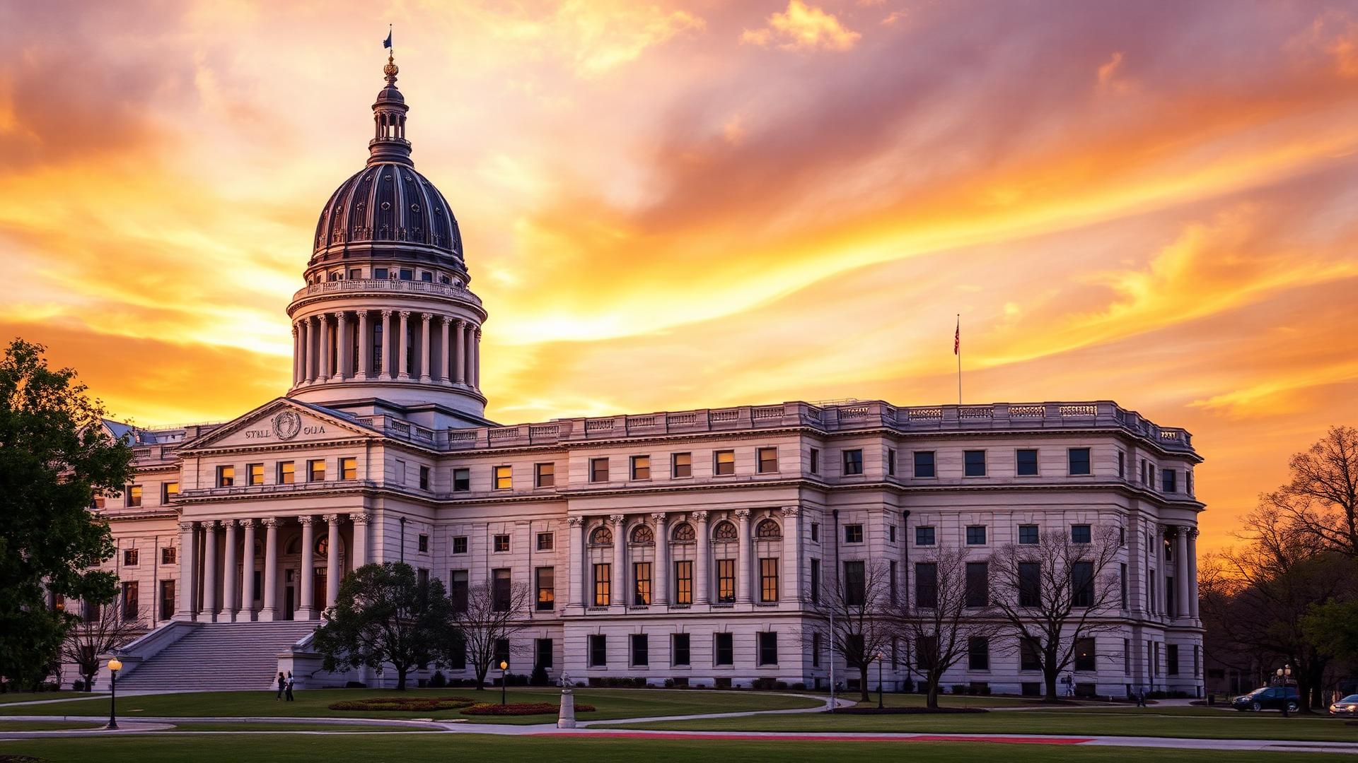 Oklahoma State Capitol building at golden hour
