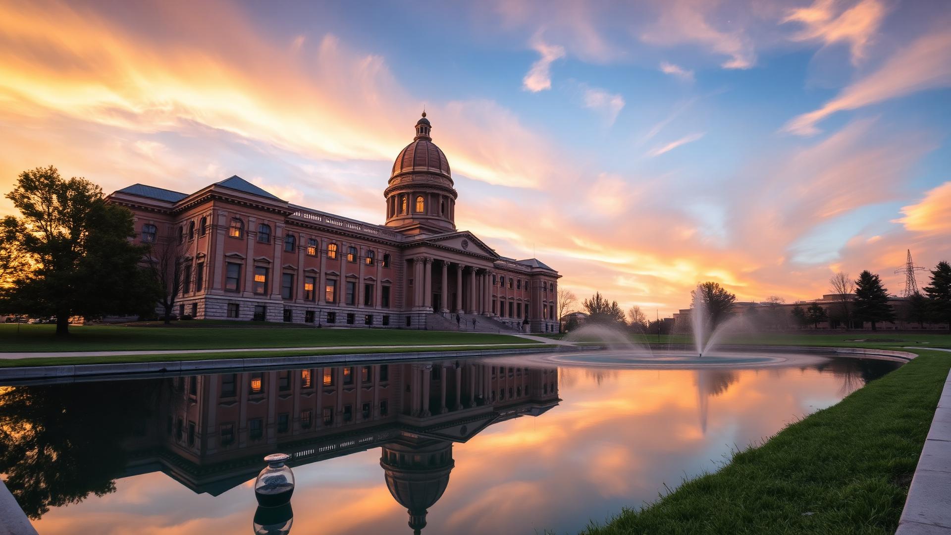 South Dakota State Capitol building at golden hour