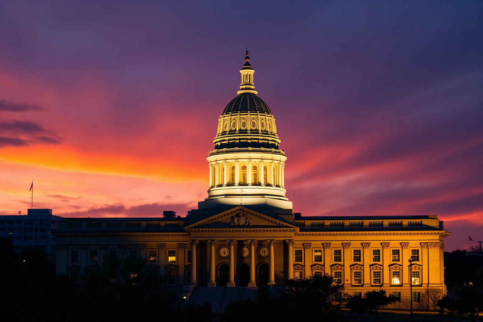 Texas State Capitol building in Austin at golden hour