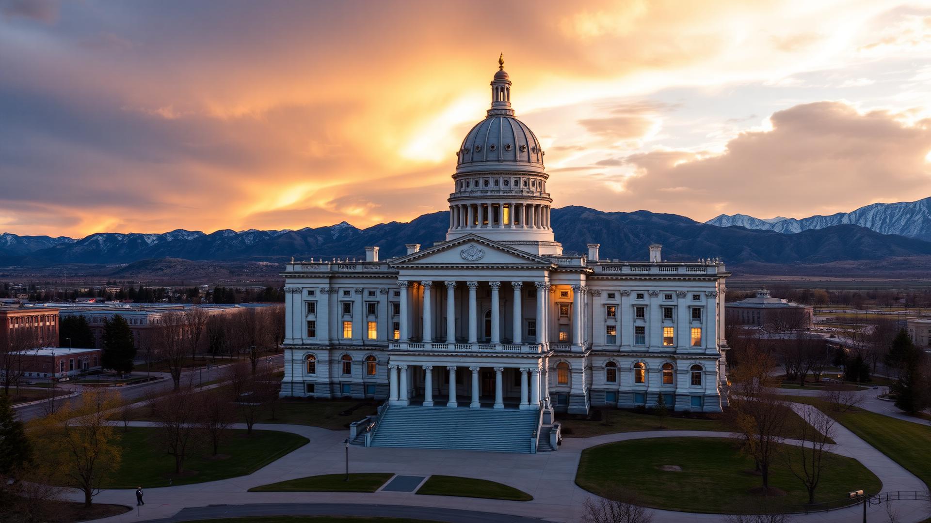 Utah State Capitol building at golden hour