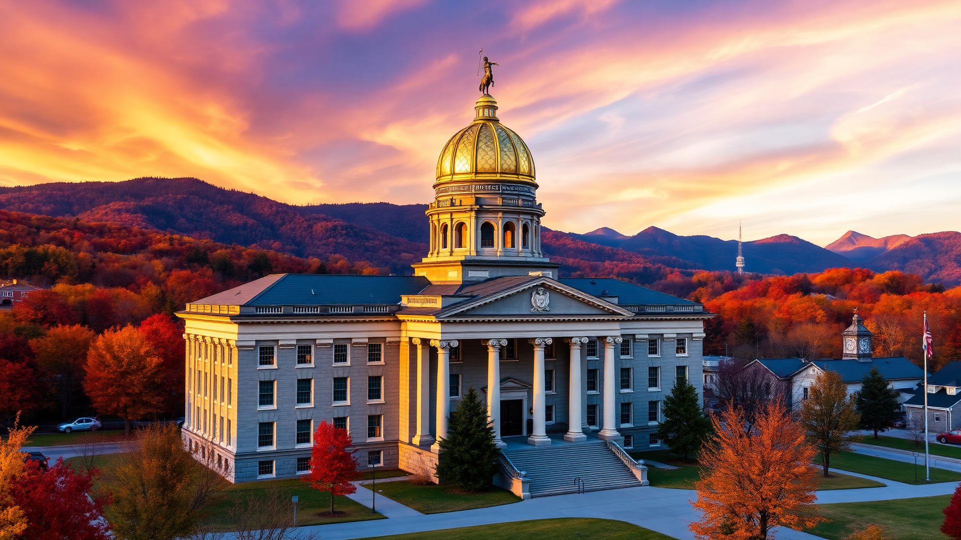 Vermont State Capitol building at golden hour