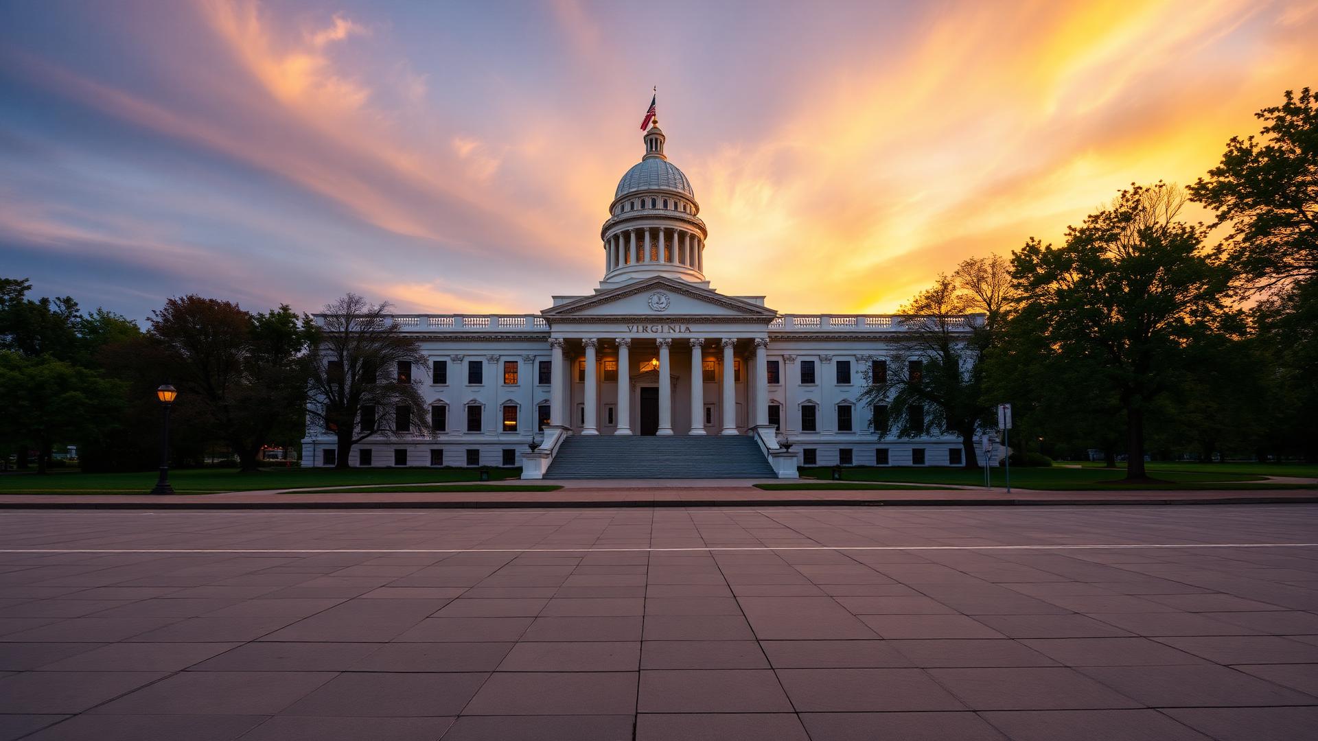 Virginia State Capitol building at golden hour