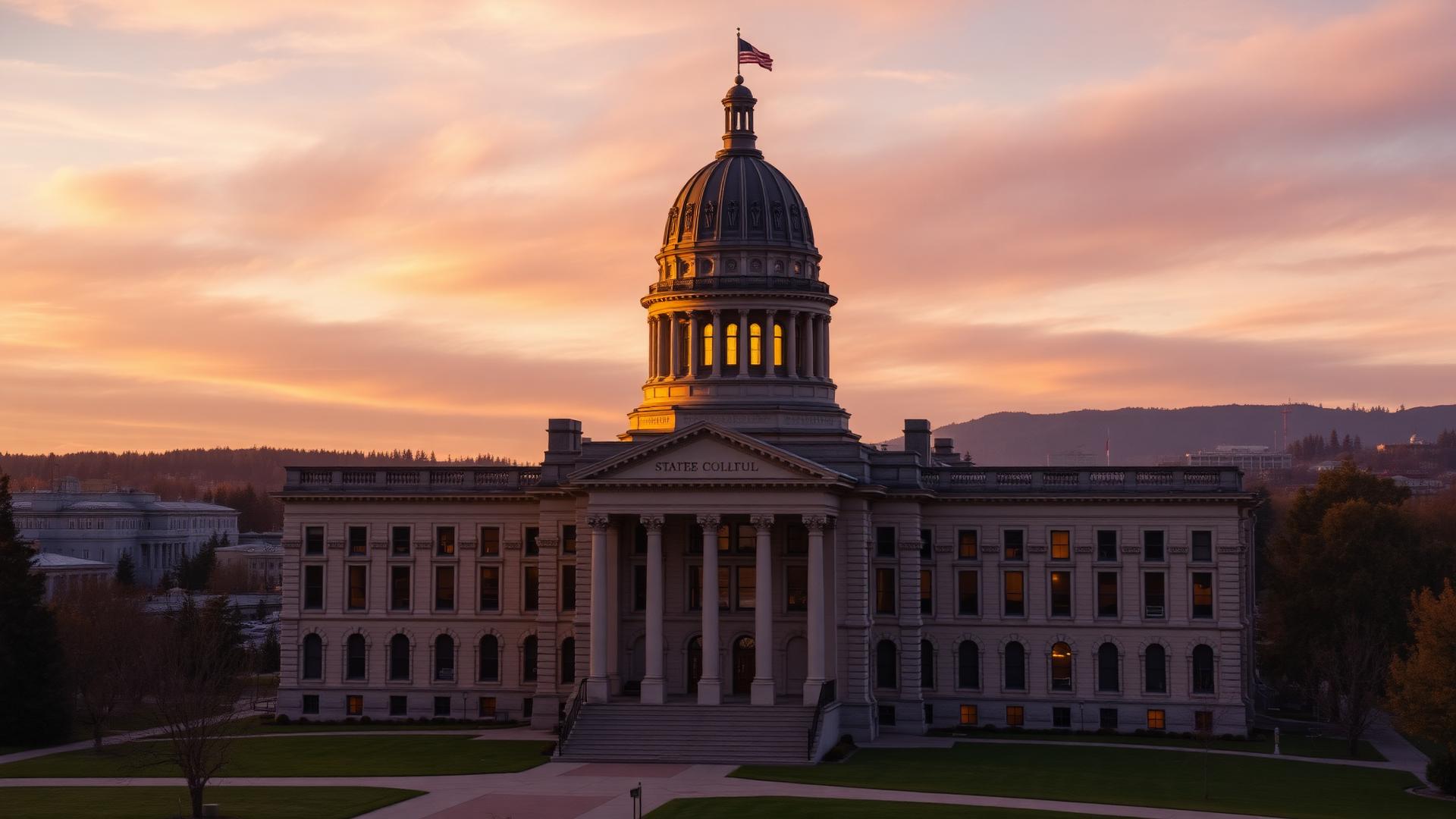 Washington State Capitol building at golden hour