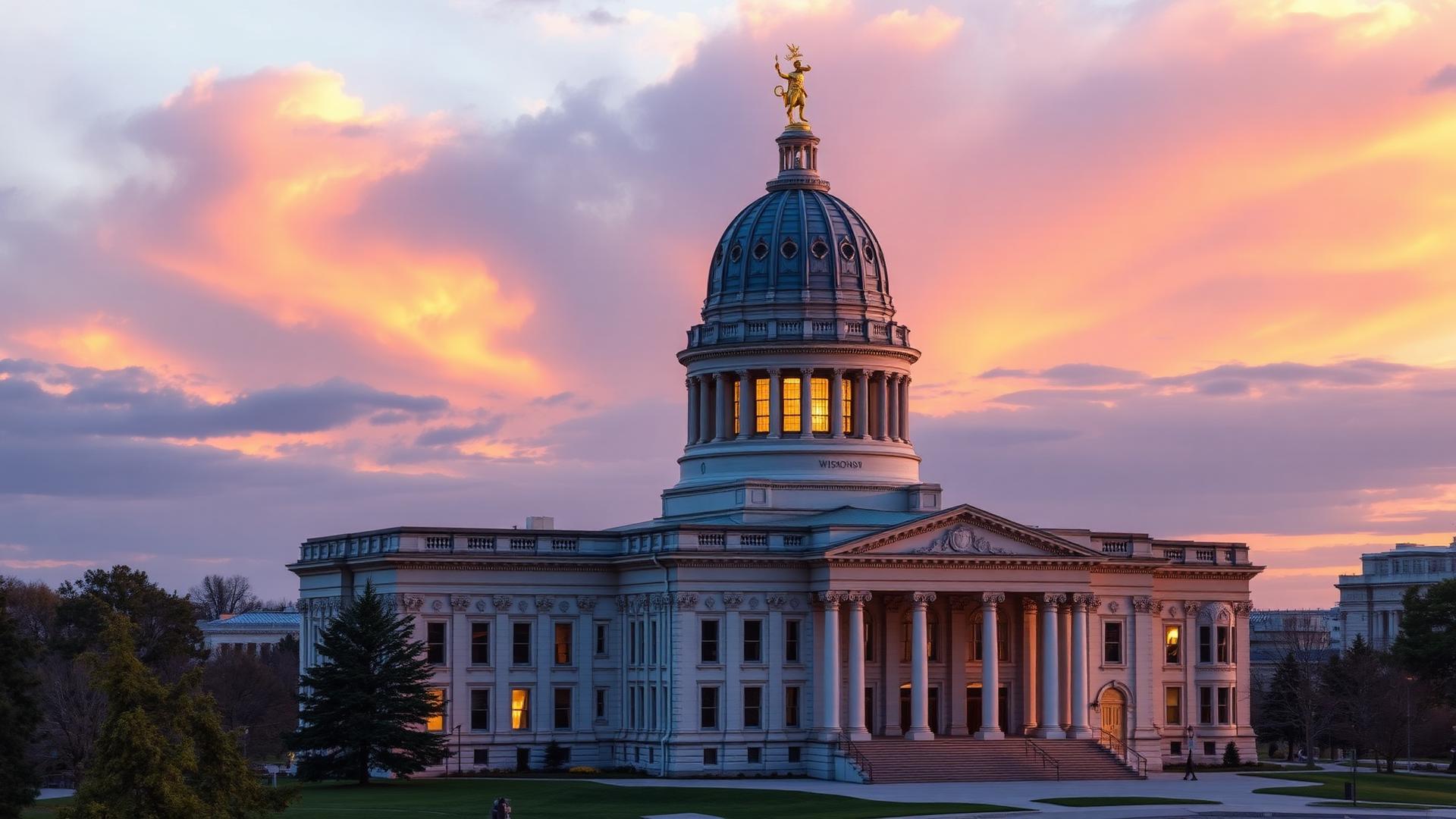 Wisconsin State Capitol building at golden hour