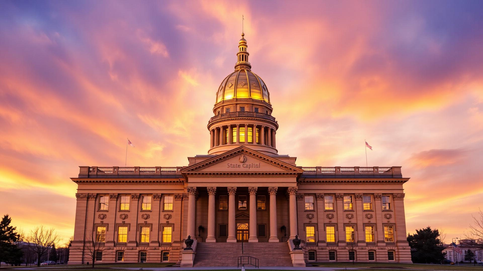 Wyoming State Capitol building at golden hour